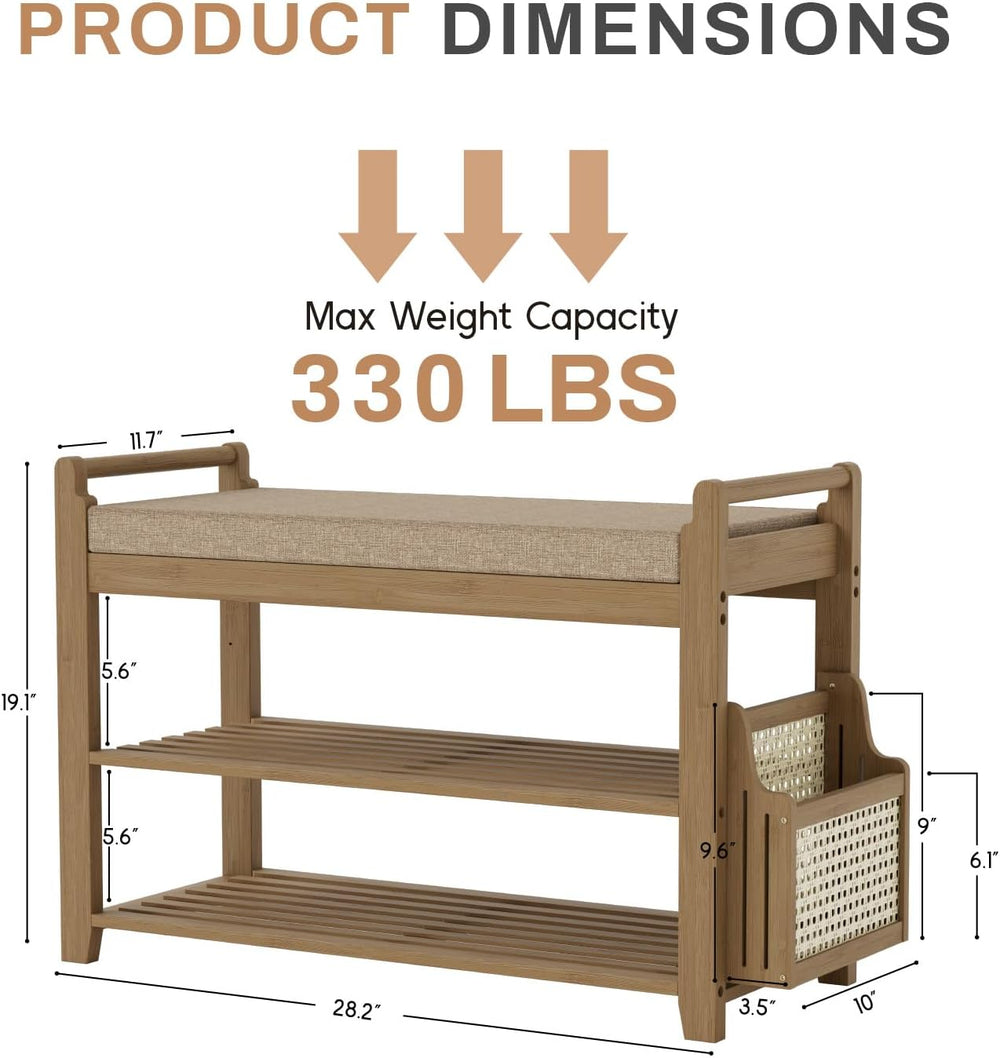 Homaxy 2-Tier Shoe Rack Bench, 28.2 in, Walnut and Light Brown