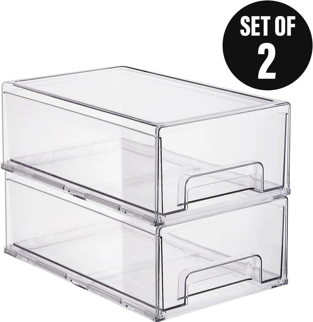 Clear Plastic Stackable Storage Drawers Bins, Perfect for Kitchen Pantry Orga...
