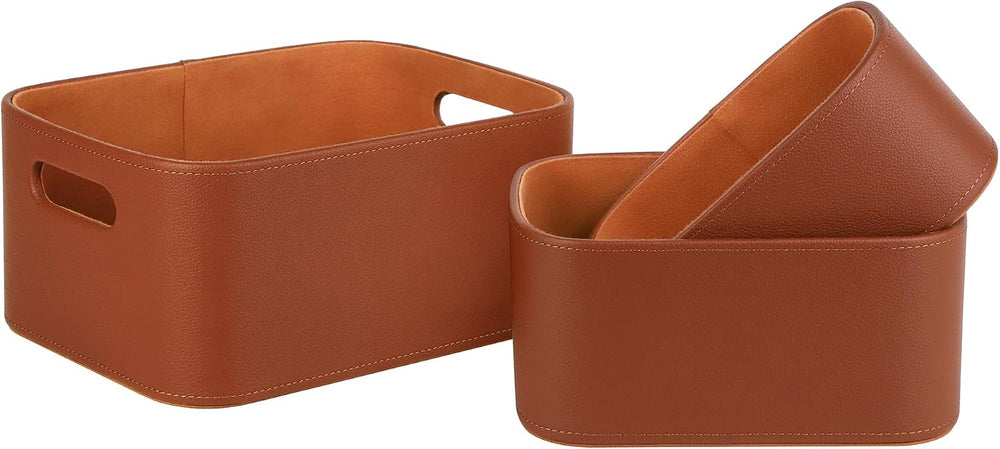 HofferRuffer Faux Leather Storage Baskets Bins with Velvet Lining for Organiz...
