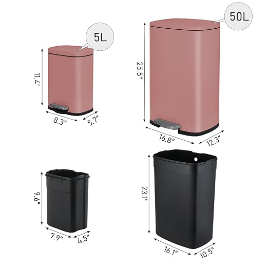 Arlopu 13.2+1.3 Gallon Step Trash Can, Stainless Steel Garbage Bin, Soft-Close - Image 2