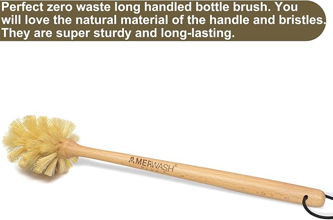 Bottle Brush with Strong Sisal Bristles, 13-3/4 Inch Long Wood Handle Hanging - Image 6