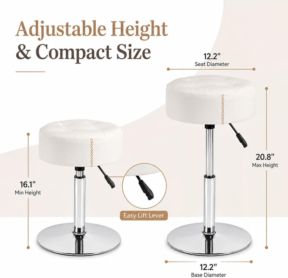 Adjustable Vanity Stool with High-Density Non-Sagging Foam & Metal Base