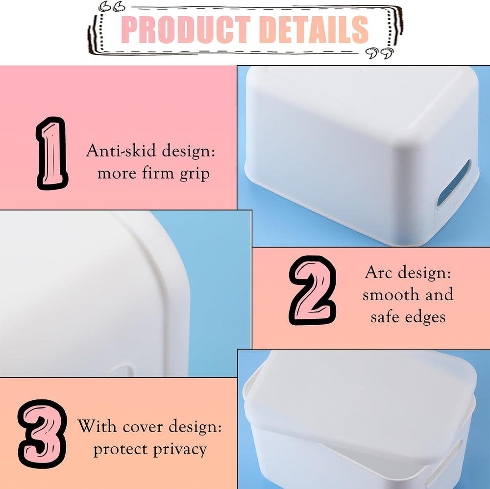 BBTO 8 Pcs White Plastic Storage Bins with Lids Organizing Container with Han...