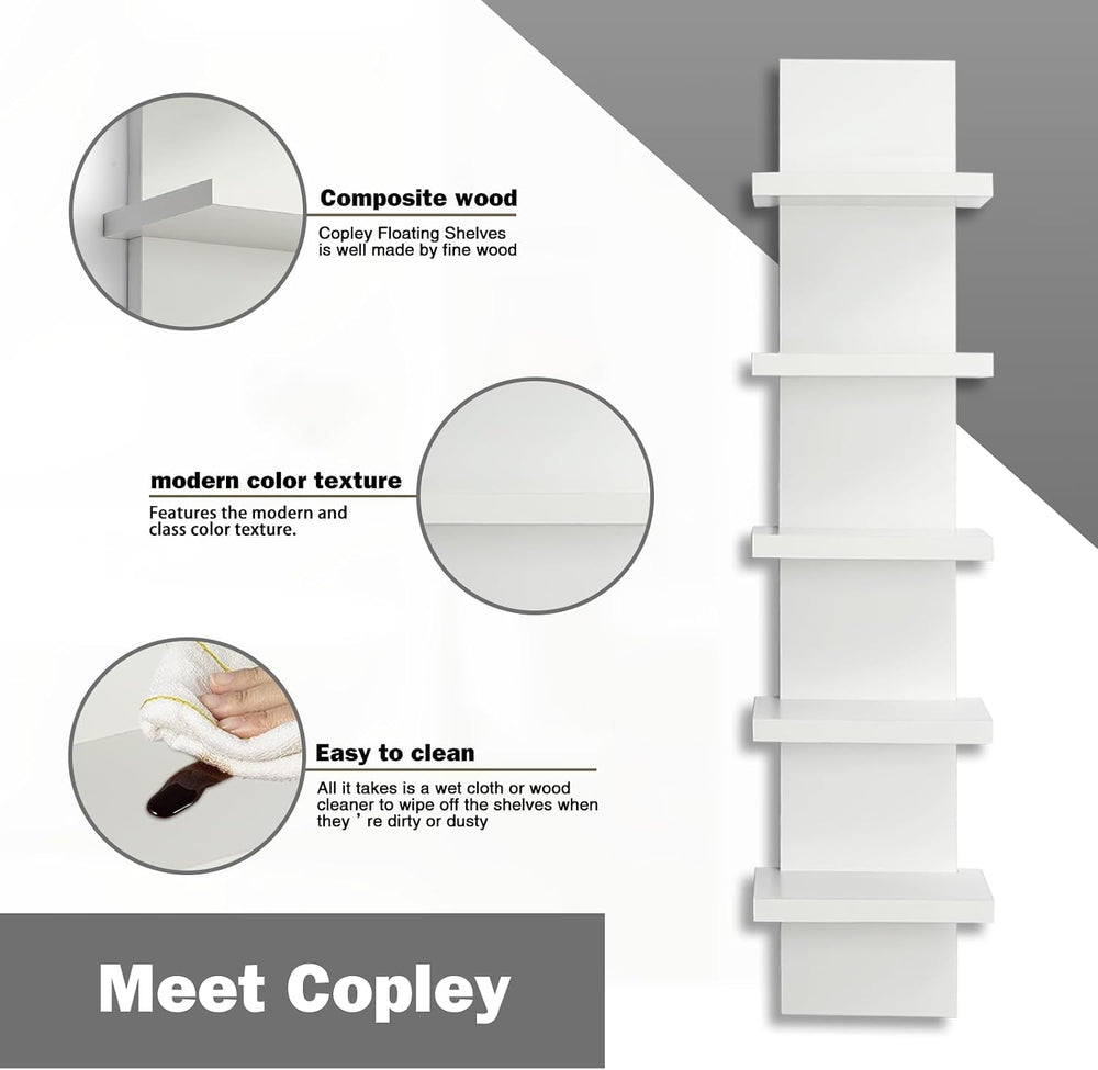 5 Tier Wall Shelves White, Vertical Column Shelf Floating Storage Home Decor ...