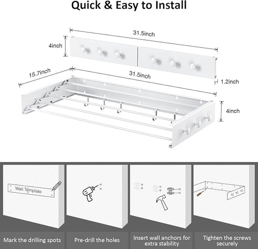 Drying Rack Clothing, Clothes Drying Rack Wall Mounted, Laundry Drying Rack - Image 2