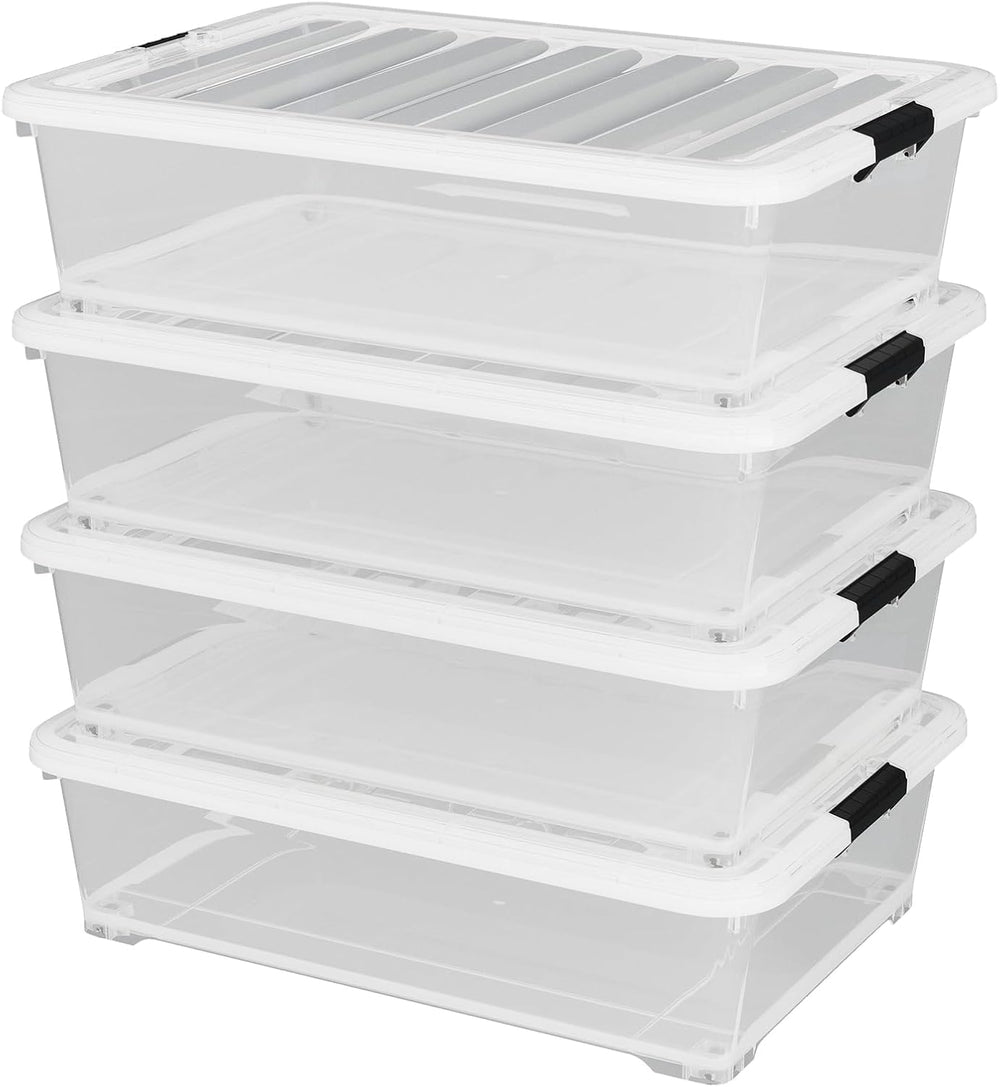 4-Pack 50 Qt Clear Plastic Under Bed Storage Containers with Wheels