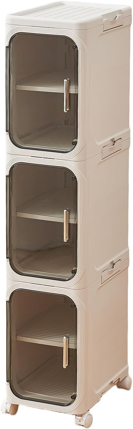 UFORU Tall Narrow Storage Cabinet,Slim Organizer with Magnetic Doors&Wheels