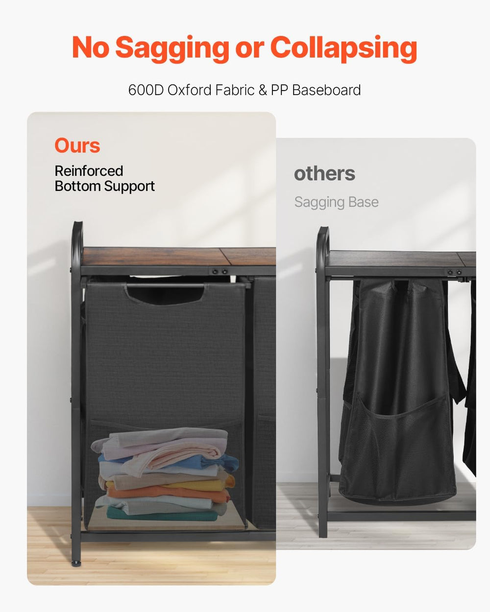 VEVOR 2 Section Laundry Sorter, Large Laundry Hamper with Metal Frame and Woo...