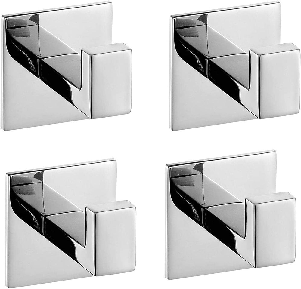 4PC Self Adhesive 304 Stainless Steel Bathroom Square Towel Hook Chrome Finis...