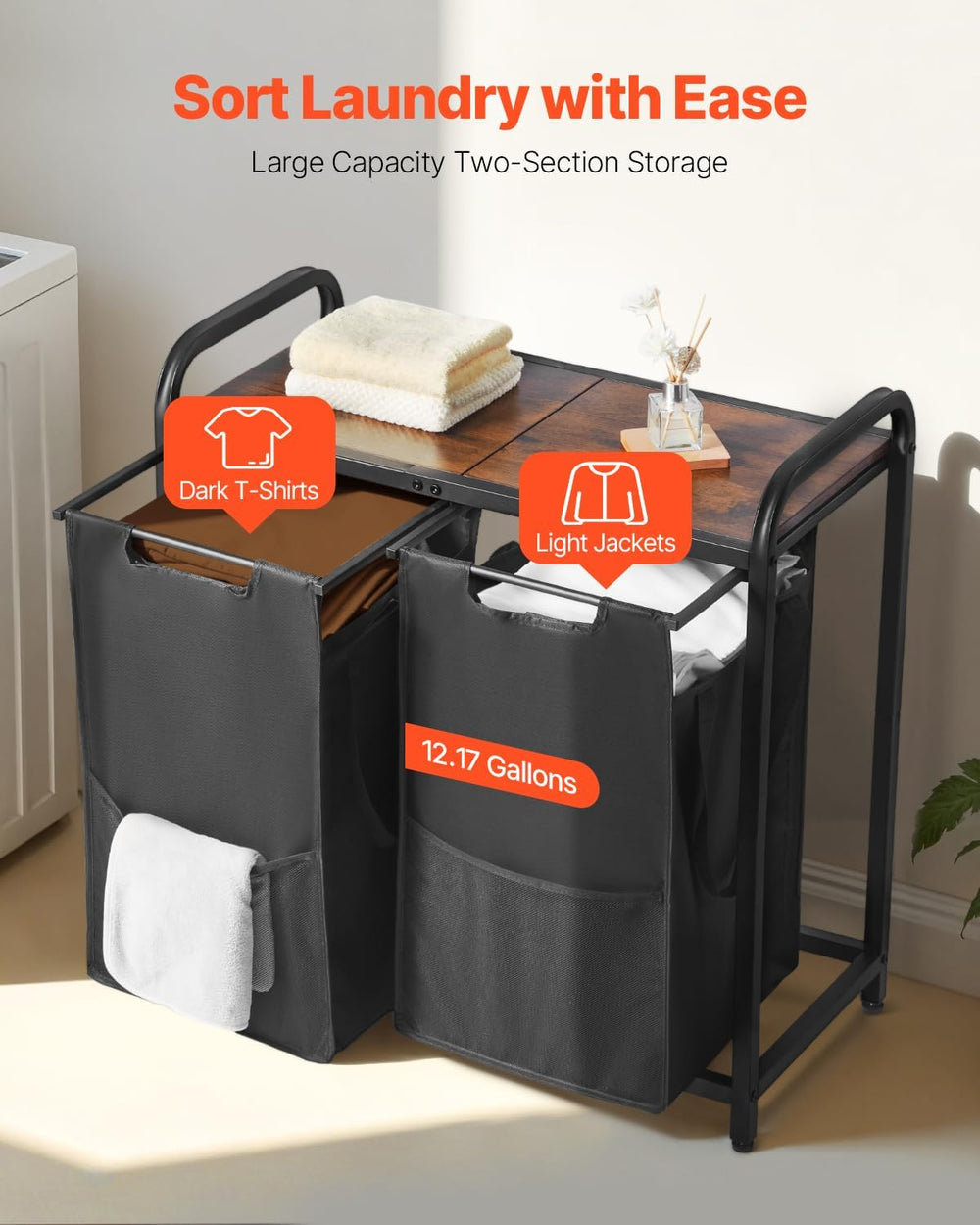 VEVOR 2 Section Laundry Sorter, Large Laundry Hamper with Metal Frame and Woo...