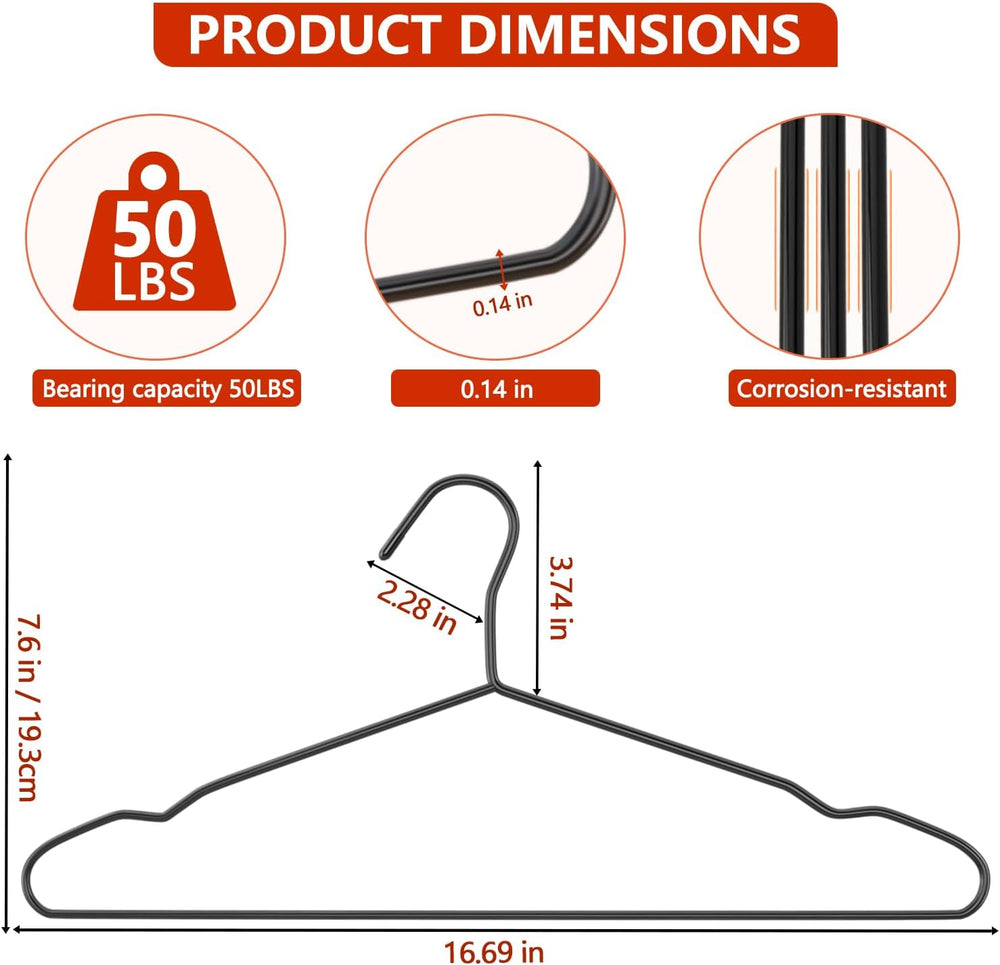 60Pack+10 Clips Luxurious Metal Hanger Set, Upgraded Thicker Black Hangers
