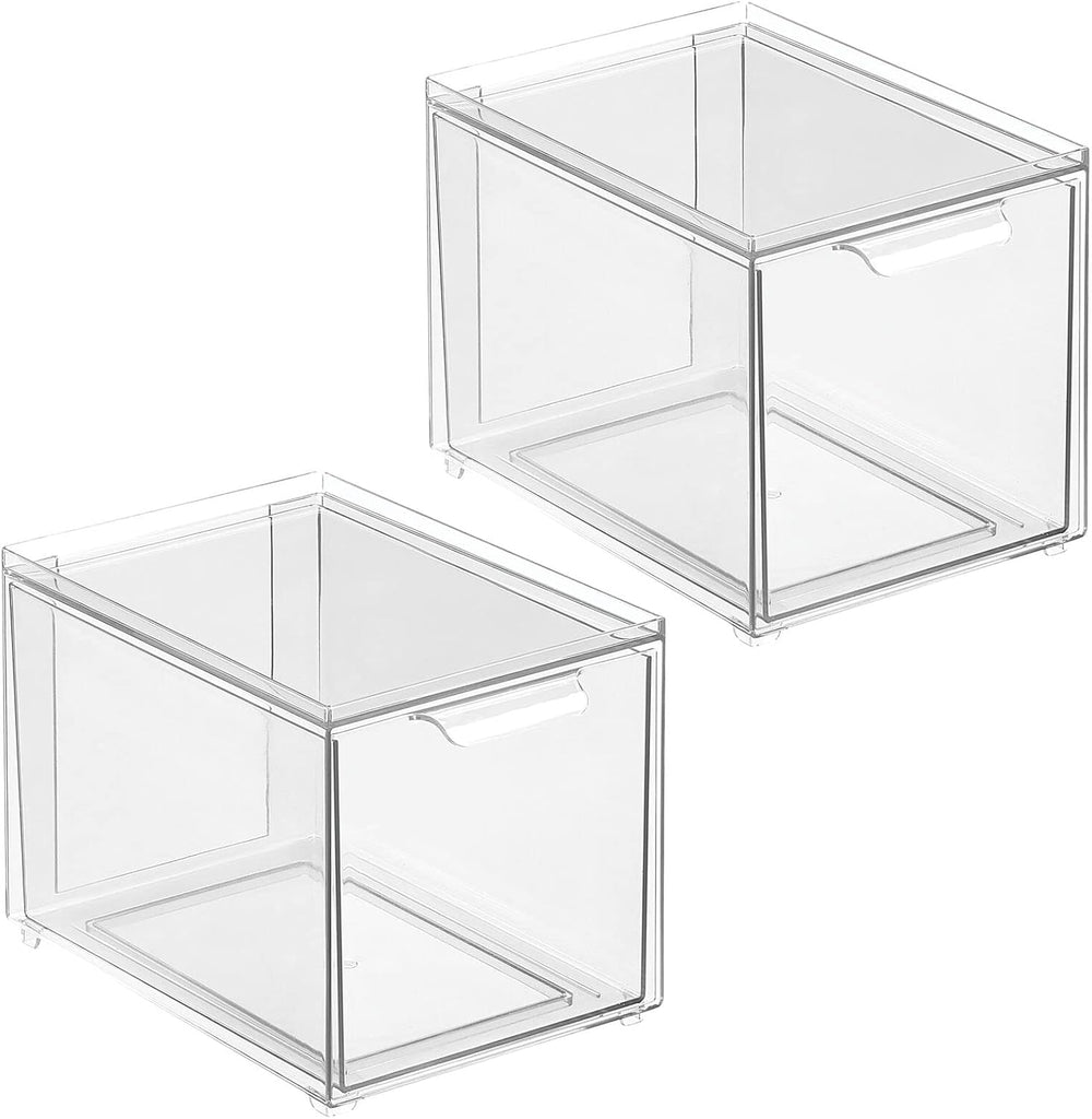 mDesign Plastic Bathroom Organizer Bin w/Pull Out Drawer - Slim Stackable Sto...