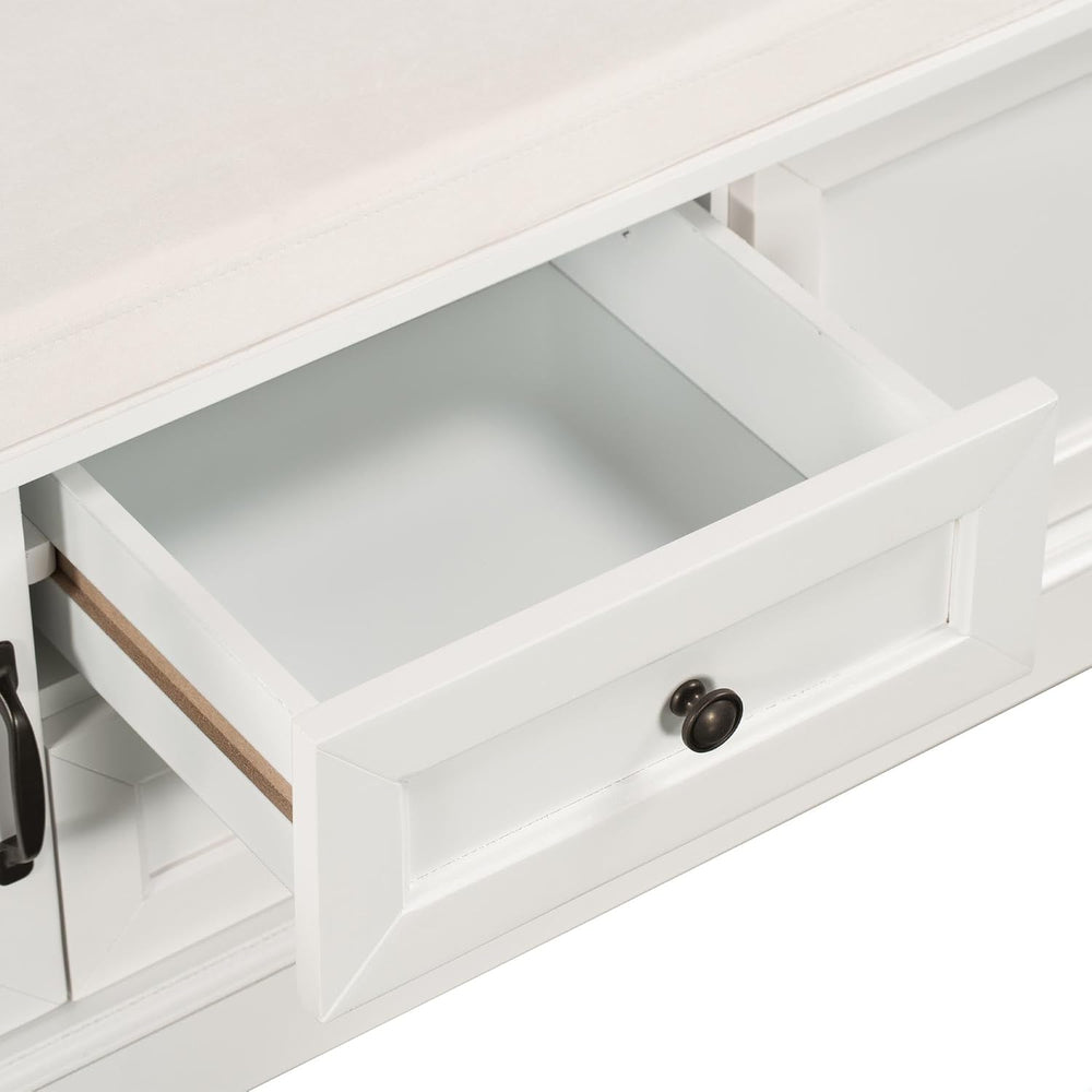 GDFStudio Rustic Storage Bench with 4 Doors 2 Draws Adjustable Shelves Remova...