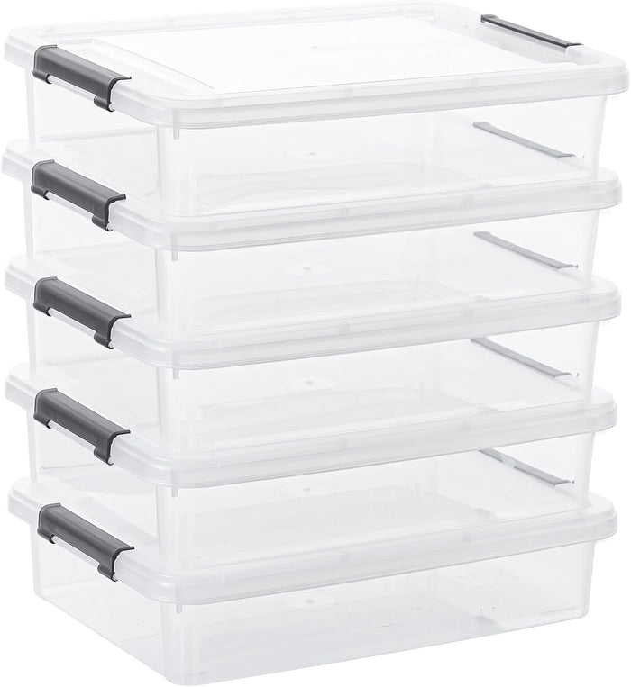 Storage Bins with Lids,6 Quart Clear Sensory Bins,Plastic Bins for Arts Crafts Organizers,Stackable Storage Containers for Home, Office, School, and Scrapbook Clear White,5 Packs