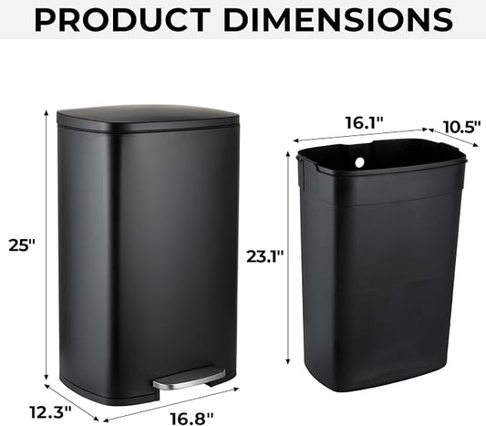 13.2 Gal Kitchen Trash Can, 50L Recycling or Garbage Bin, Brushed Stainless - Image 2