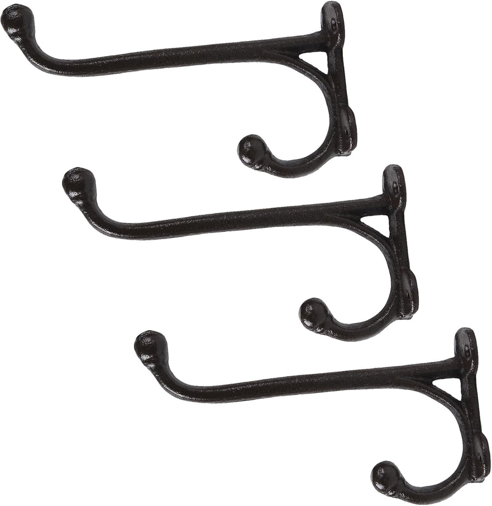 BRASSTAR Cast Iron Simple Straight Double Hooks Hanging for Coats, Bags, Hats...