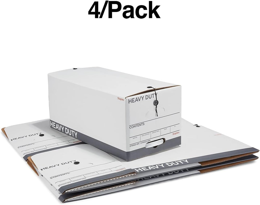 STAPLES Storage & Filing Box, Letter Size, Stackable, 4-Pack, White/Gray