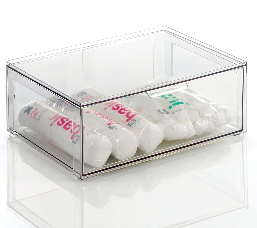 mDesign Plastic Stackable Bathroom Storage Organizer Bin Containers with Fron...