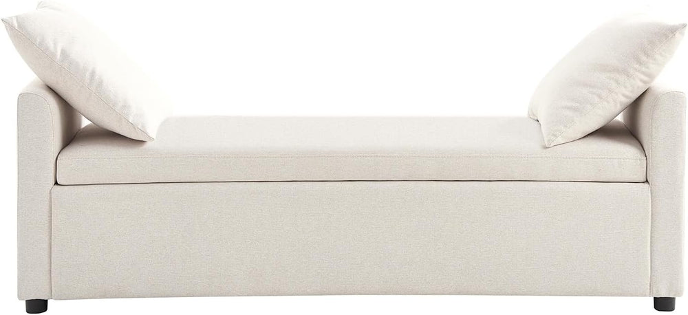 HULALA HOME 59" Storage Bench with 2 Throw Pillows & Armrests, Linen