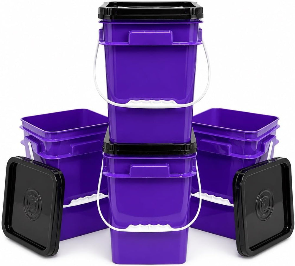 House Naturals 4 Gallon Square Food Grade Bucket Pail with Lid (Pack of 4) Ma...