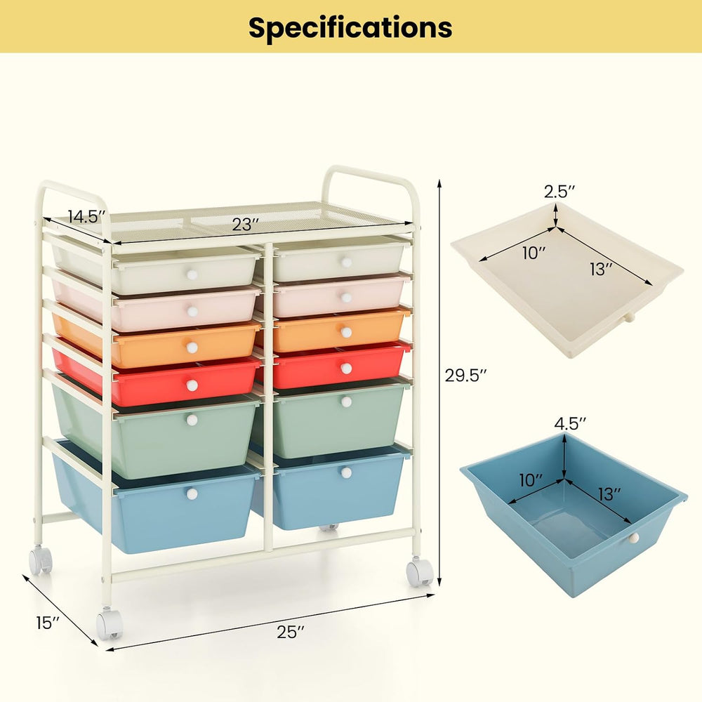 Giantex 12 Drawer Rolling Storage Cart Tools Scrapbook Paper Office School Or...