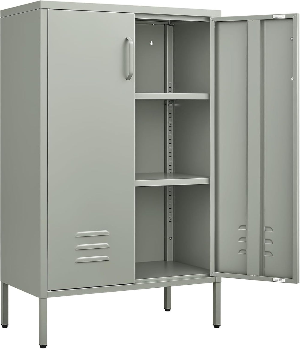IRONFFICE Metal Cabinet with Doors and Shelves,Steel Entryway Storage Cabinet...