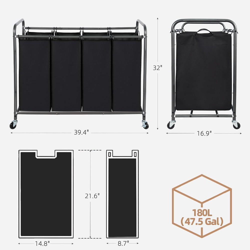 STORAGE MANIAC Laundry Sorter 4 Section, 47.5 Gal (180 L) Laundry Hamper with...