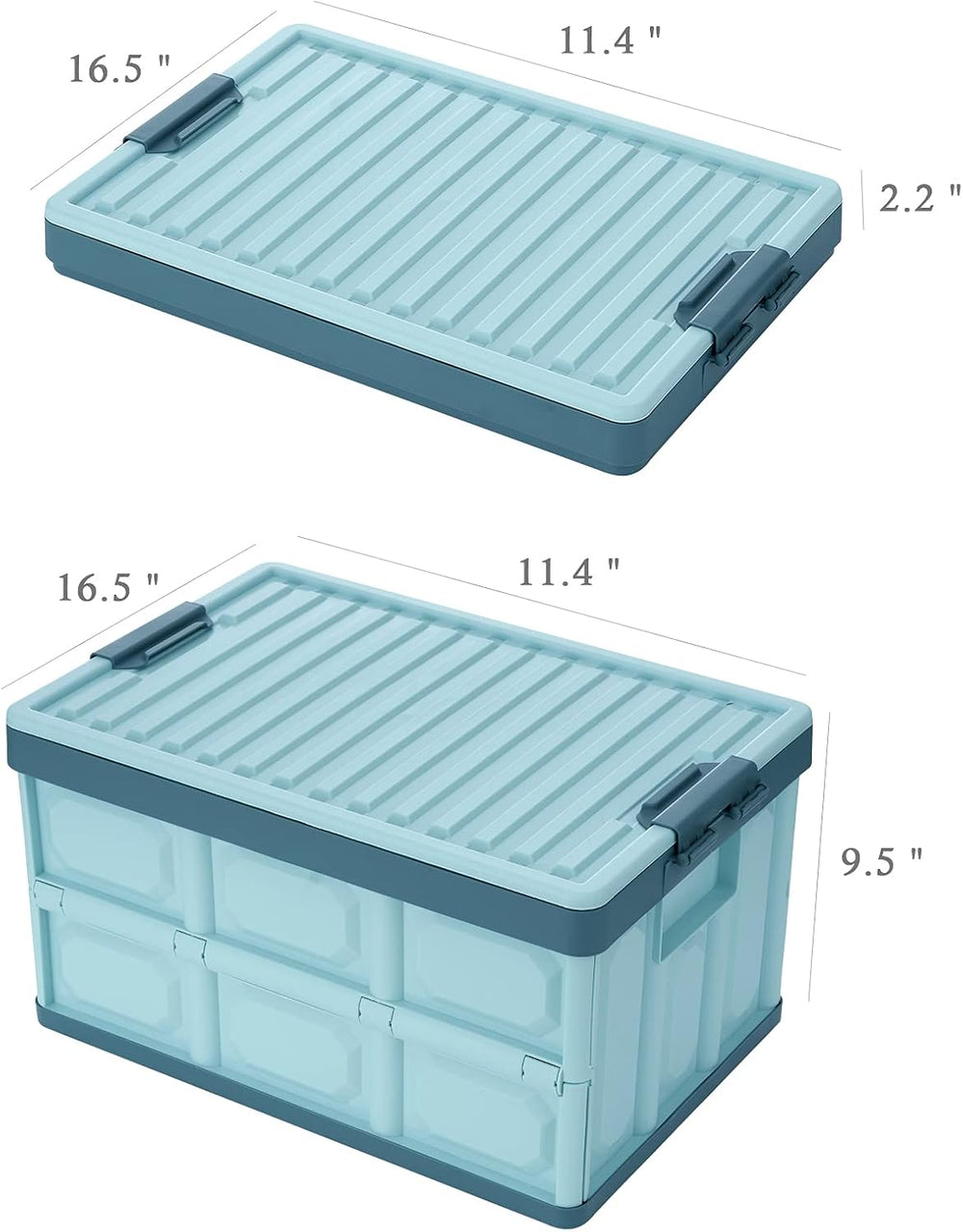 Blue Folding Plastic Stackable Utility Crates 2-Pack, Collapsible Storage Bin...