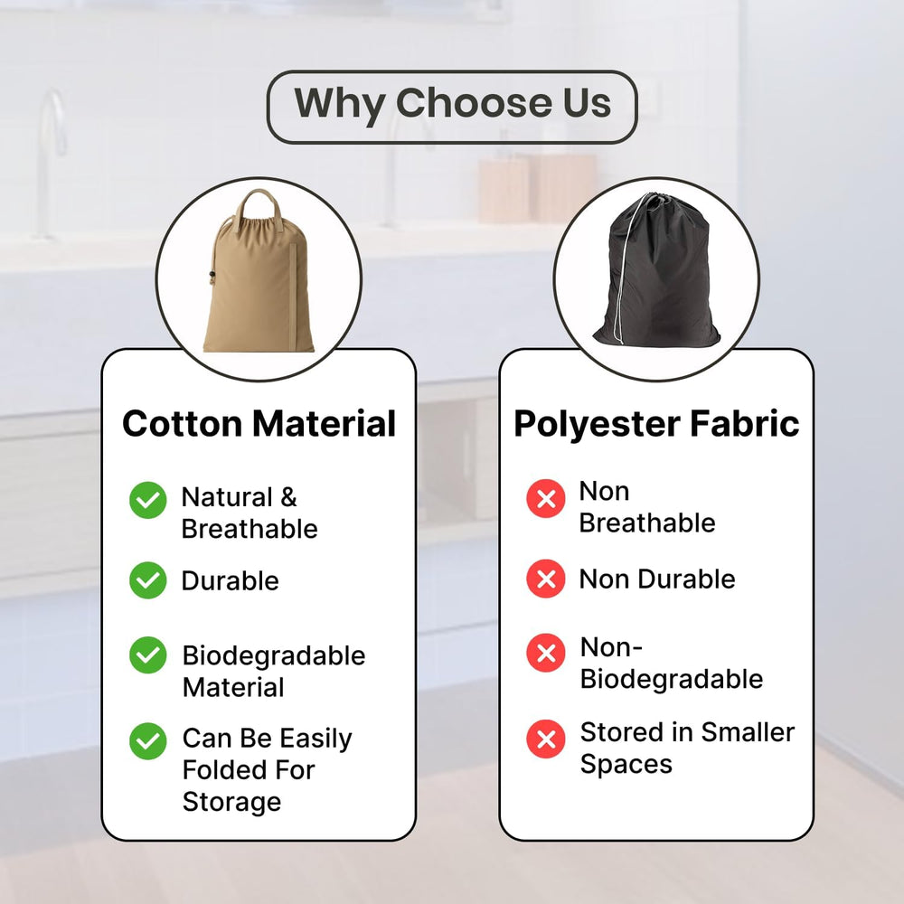 LFH Home Large Premium Cotton Rich Canvas Laundry Bag with Drawstring and Han...