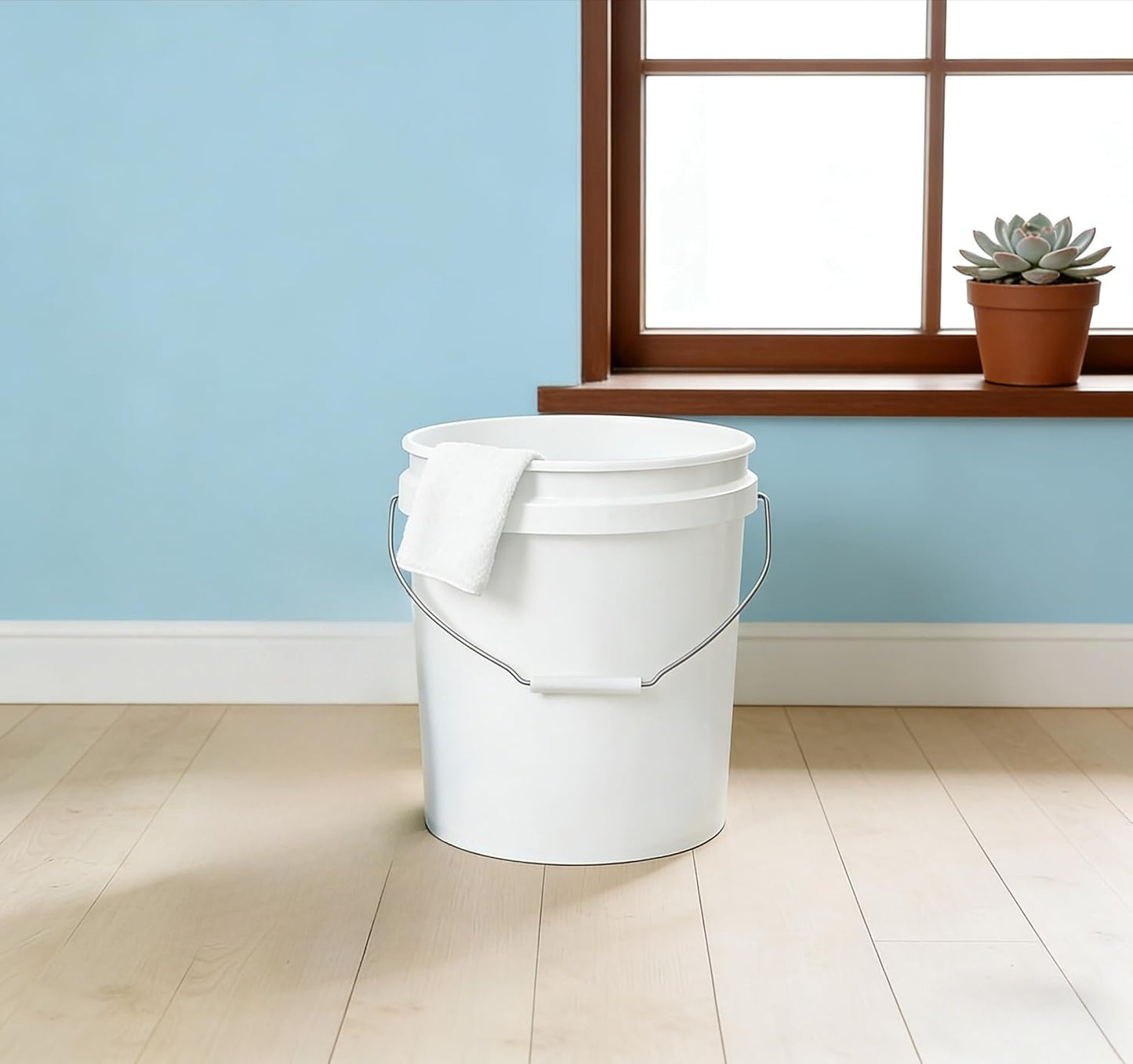 (2 Pack) 5 Gallon Utility Bucket with Comfort Handle – Heavy Duty Plastic Pail, Stackable, Easy Clean, White – Perfect for Cleaning, Painting, Household Storage