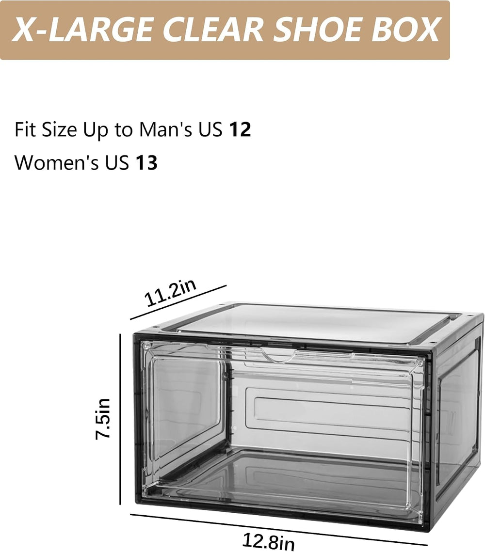 Attelite Large Shoe Boxes 6 Pack Drop Side Shoe Storage Container Stackable