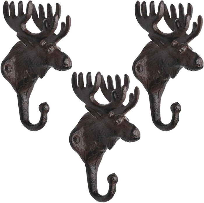 BRASSTAR 3PCS Cast Iron Deer Head Antlers Wall Hooks/Hanger