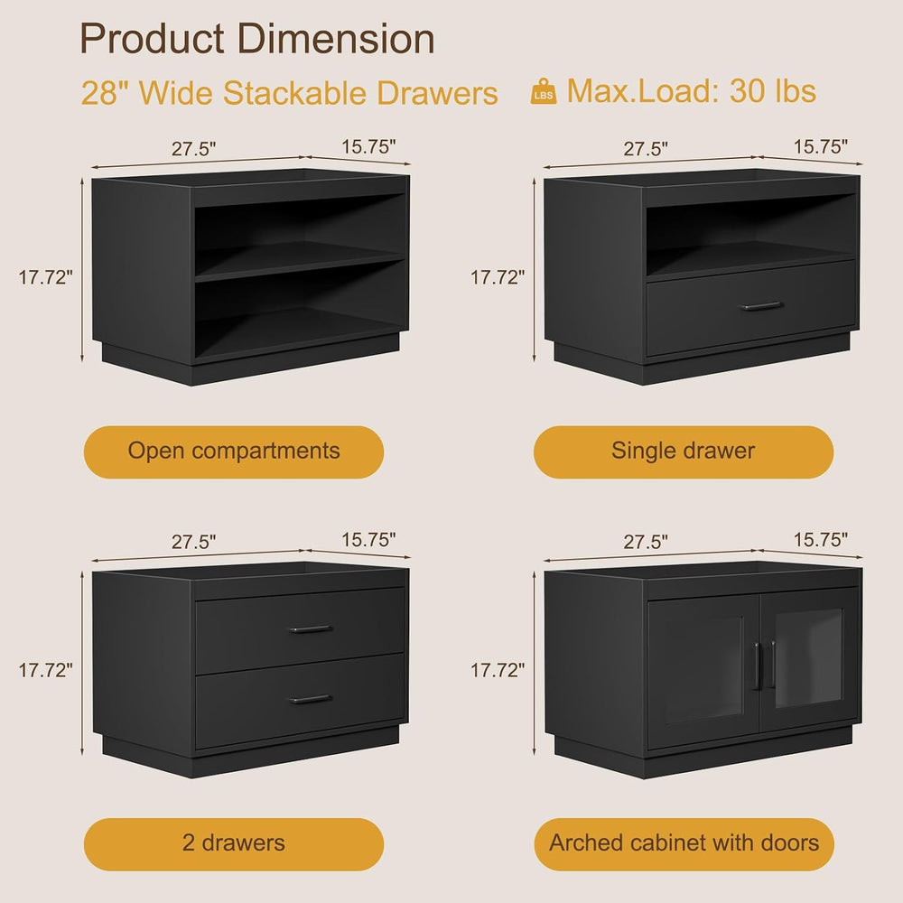 Stackable Storage 2-Shelf, 28" Wide Storage Bins with Open Compartment f...