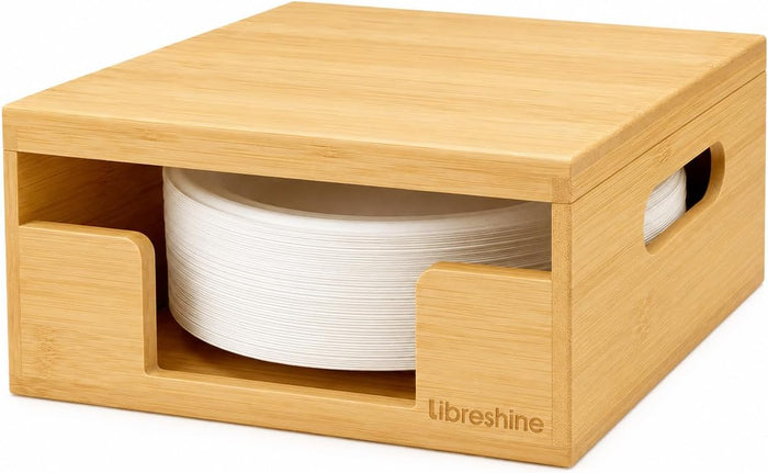 Bamboo Paper Plate Dispenser with Lid, Fits 8.5-10 Inch Plates