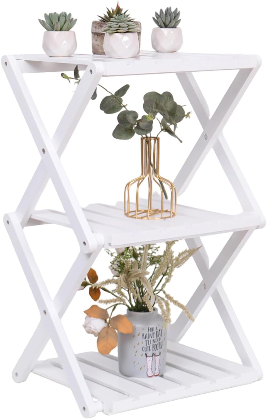 3 Tier Portable Folding Shoe Storage Rack Natural Bamboo Vertical Shoe Rack f...