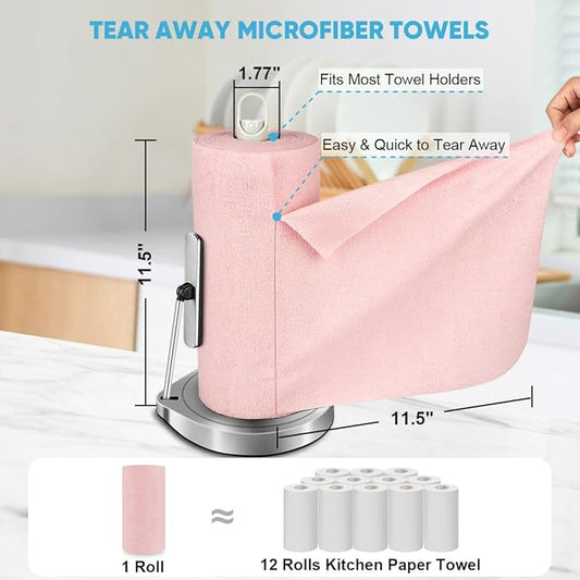 AIDEA Microfiber Cleaning Cloth Roll, Tear Away Reusable Paper Towels Pink - Image 2