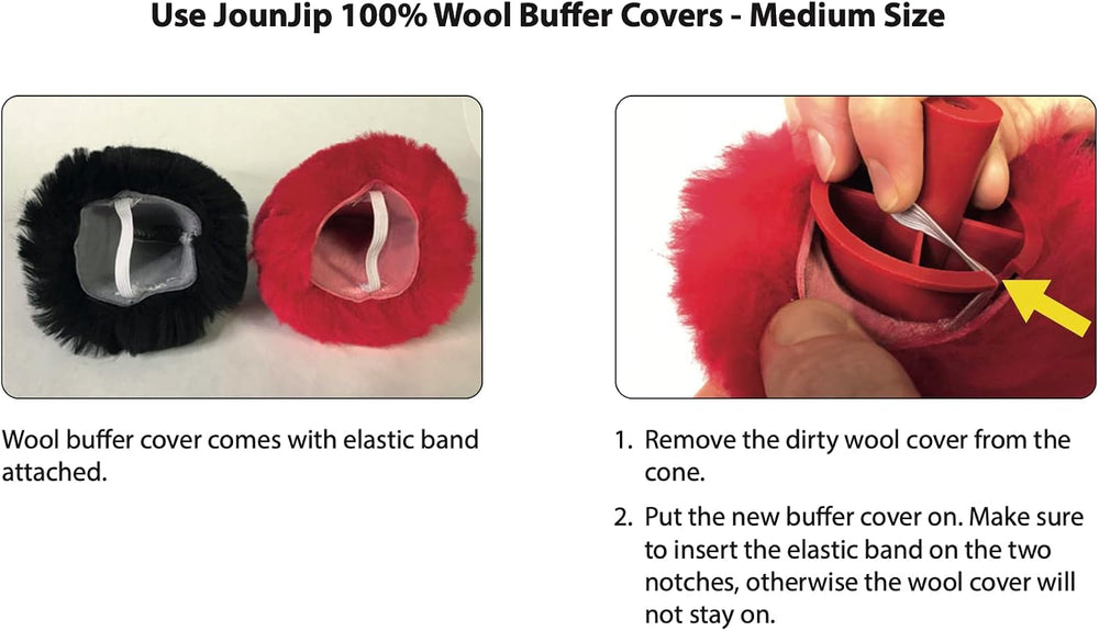 JOUNJIP Dual Wool Buffer Replacement Covers - Handmade 100% Lambswool Polishe...