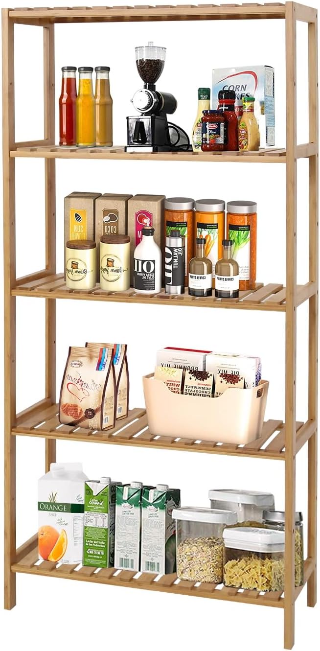 Bamboo Shelf Bathroom 5-Tier Storage Shelves Free Standing Rack Multifunction...