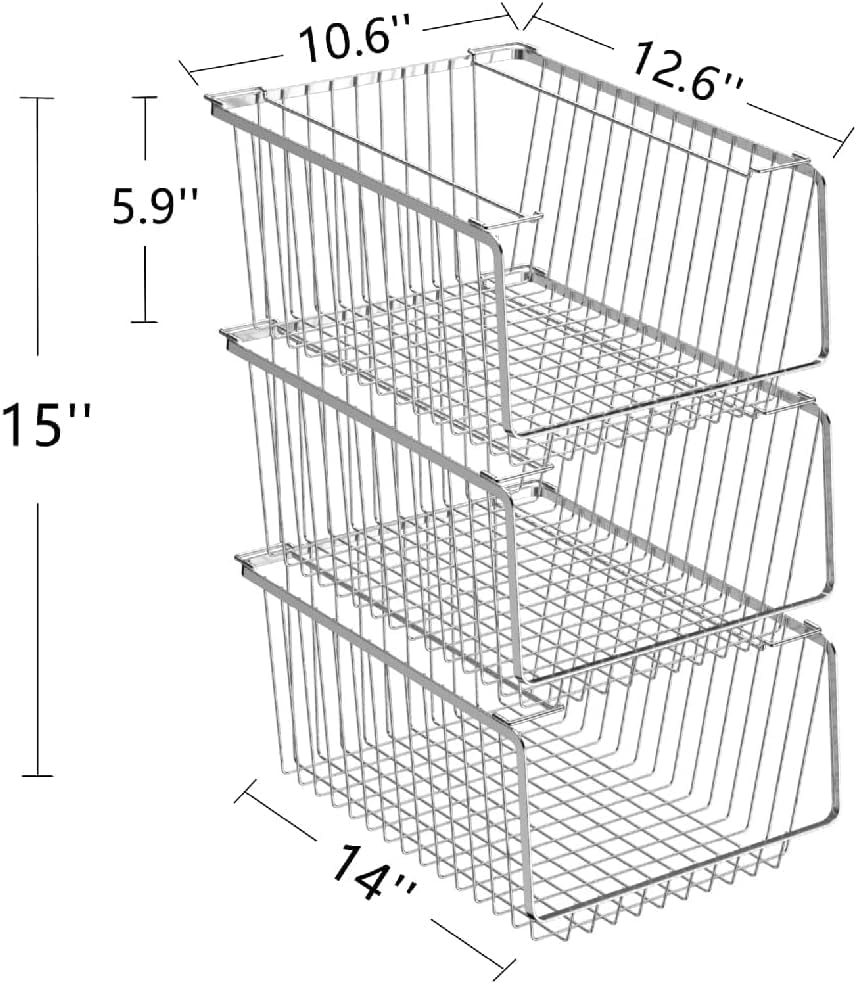 SANNO 14" Stacking Baskets Bin Wire Storage Baskets Organization Farmhou...