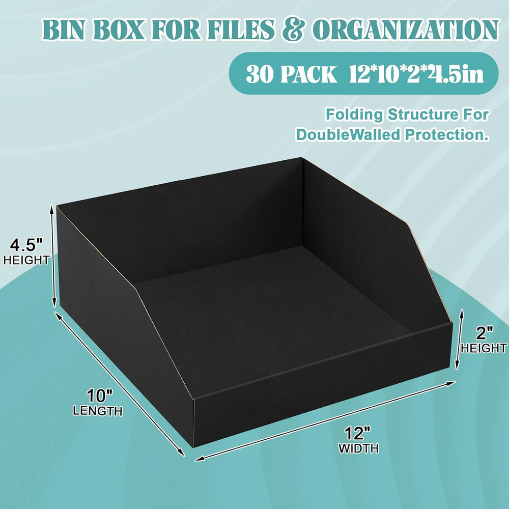 Fuyoooo 30 Pack 12 x 10 x 4. 5 Inches Cardboard Storage Bins Open Top Bin Box...