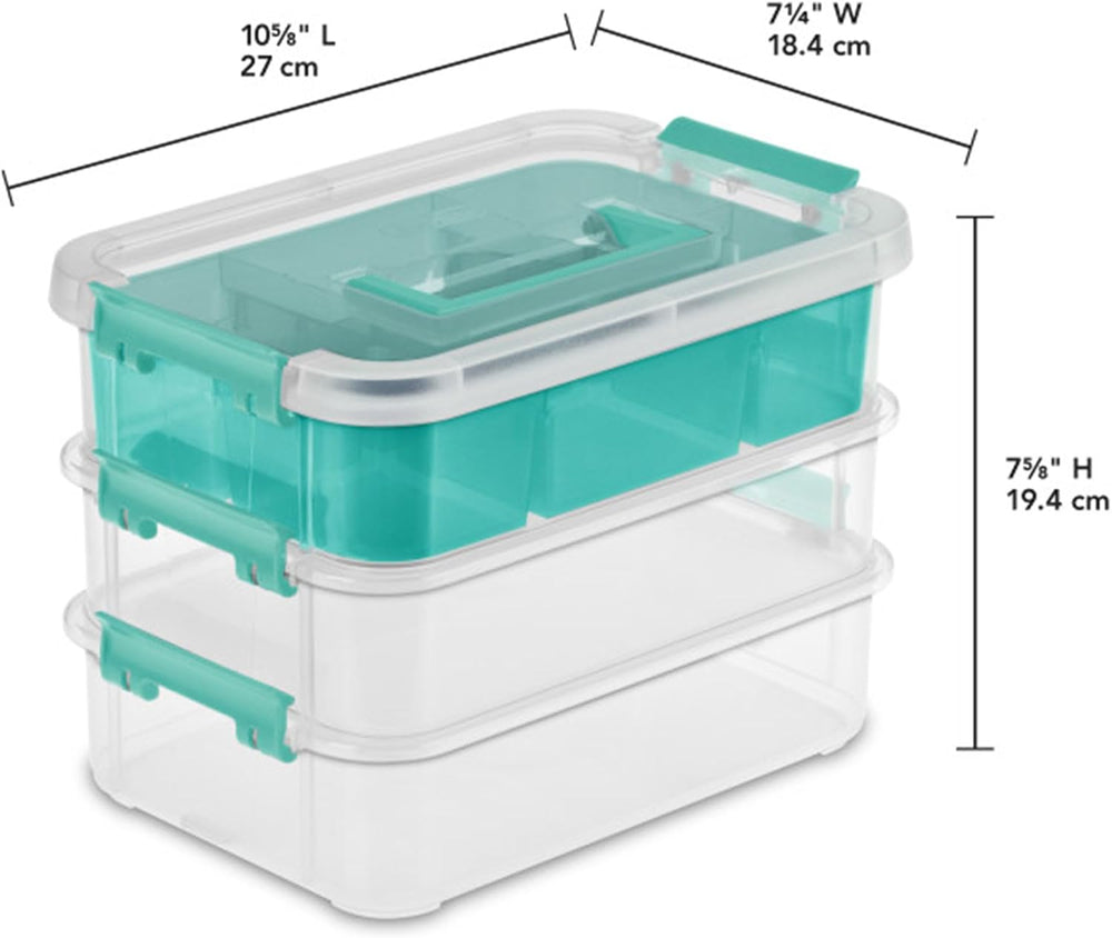 Sterilite Stack & Carry 3 Layer Handle Box, Small Latch Bins, Clear, 6 Pack
