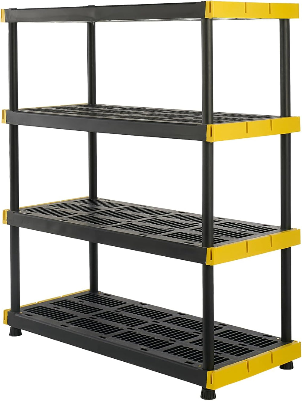 BLACK & YELLOW, 4-Tier Heavy Duty Plastic Storage Shelving Unit, 200lbs/s...