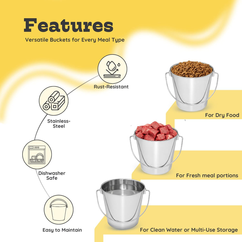 4Qt Heavy Duty Stainless Steel Water Bucket for Kennel, 2-Pack