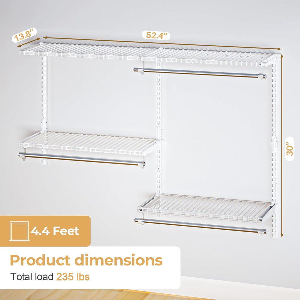Sturdy Closet Organizer System: 4.4 Ft. Custom Metal Wire Shelving