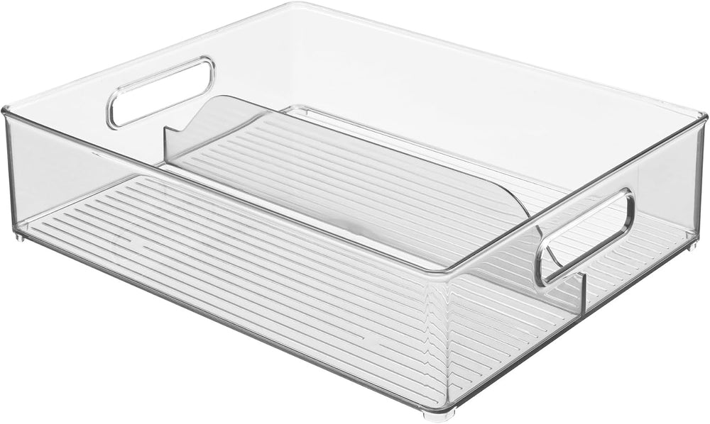iDesign Divided Pantry Bin with Handles, Set of 3, Clear
