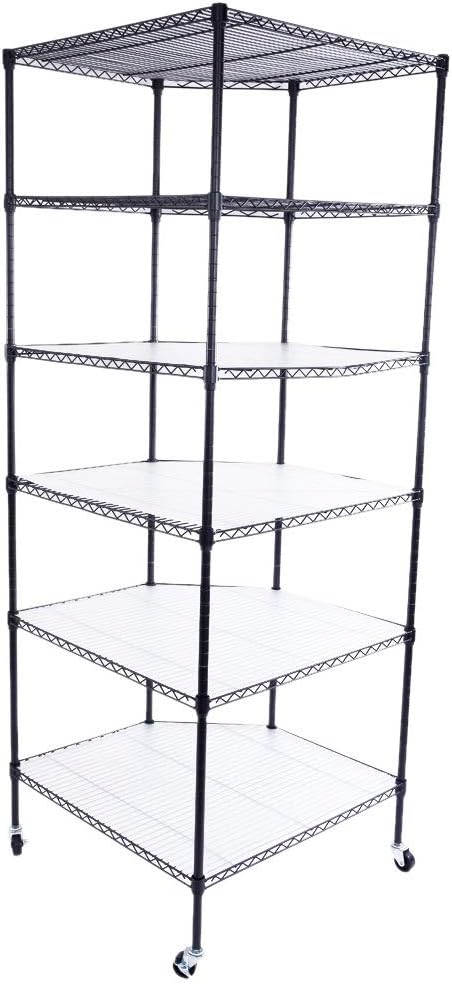 6 Tier Wire Shelving Metal Storage Rack Adjustable Shelves, Standing Storage Shelf Units for Laundry Bathroom Kitchen Pantry Closet (Black1-6 Tier-with Wheels)