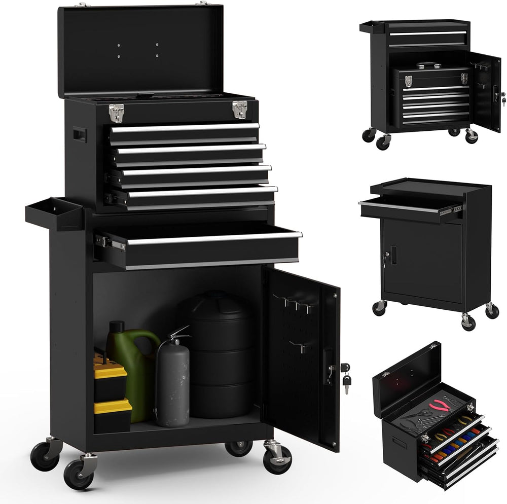 5-Drawer High Capacity Rolling Tool Box, Removable Cabinet Storage Tool Chest...