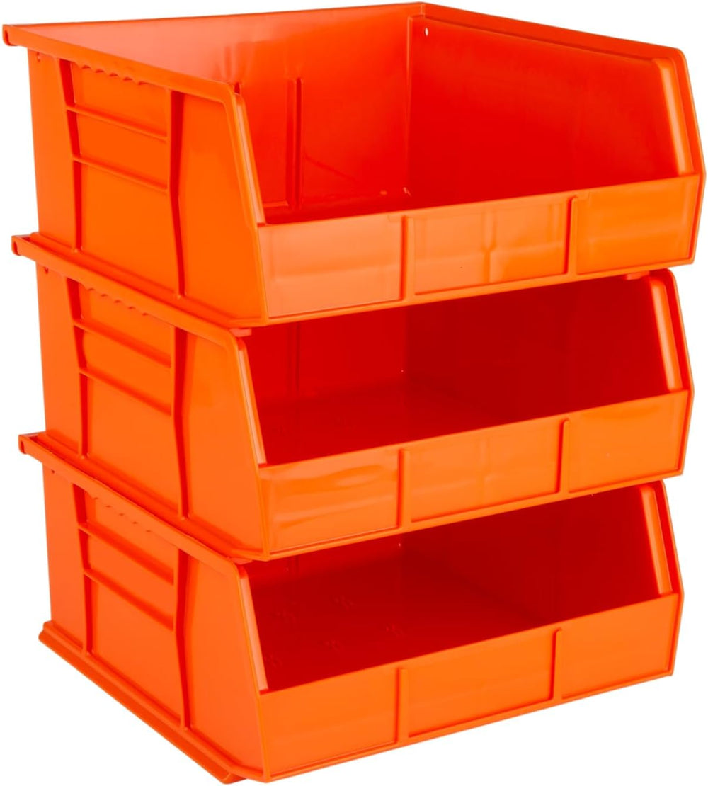 11" x 11" x 5" (3 Pack) Plastic Stackable Storage Bin, Orange