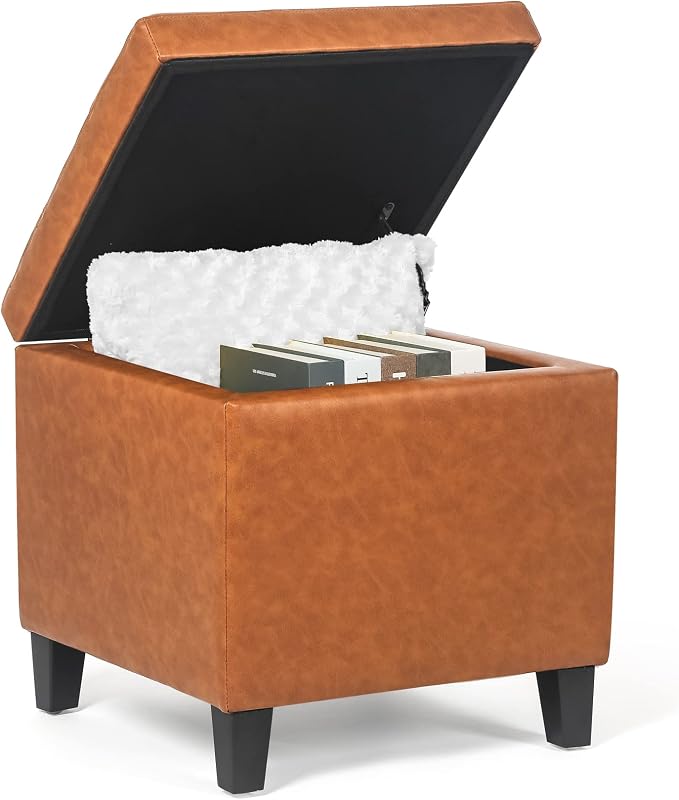 Adeco 17.7" Leather Cube Storage Orange Ottomans