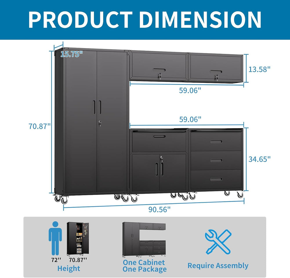 5 PCS Garage Storage Cabinets System Heavy Duty Workshop Set with Drawers Loc...